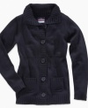 Snug with thick, cozy fabric, this cardigan from Nautica keeps her comfy while maintaining a classy, conservative style.