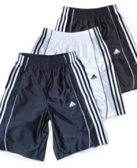 Three stripes equals a home run with these shiny, sporty shorts from adidas! Three stripes equals a home run with these shiny, sporty shorts from adidas!