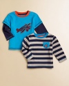 Mixing and matching made fun, this handsome two-piece gift set features a layered-look top with airplane appliqué and striped top with patch pocket and plane embroidery for endless wardrobe possibilities.CrewneckLong sleevesShoulder snapsCottonMachine washImported Please note: Number of snaps may vary depending on size ordered. 