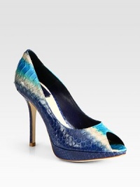 Gradient python silhouette with a covered platform, peep toe and logo nameplate at the heel. Self-covered heel, 4 (100mm)Covered platform, 1 (25mm)Compares to a 3 heel (75mm)Python upperLeather lining and solePadded insoleMade in ItalyOUR FIT MODEL RECOMMENDS ordering one size up as this style runs small. Gradient python silhouette with a covered platform, peep toe and logo nameplate at the heel. Self-covered heel, 4 (100mm)Covered platform, 1 (25mm)Compares to a 3 heel (75mm)Python upperLeather lining and solePadded insoleMade in ItalyOUR FIT MODEL RECOMMENDS ordering one size up as this style runs small.