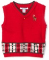 Hartstrings Baby-Boys Newborn Reindeer Sweater Vest, Red, 0-3 Months