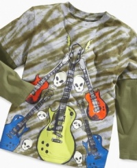 Rock and roll. Heads will turn for this twofer from Flapdoodles, featuring spooky skulls and electrifying guitars. Rock and roll. Heads will turn for this twofer from Flapdoodles, featuring spooky skulls and electrifying guitars.
