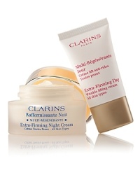 Lifting & FirmingClarins revolutionizes the face of firming with two formulas that work night & day to firm, lift and tone with unrivaled results. Set includes:Full-Size Extra-Firming Night CreamTravel-Size Extra-Firming Day Cream