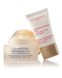 Lifting & FirmingClarins revolutionizes the face of firming with two formulas that work night & day to firm, lift and tone with unrivaled results. Set includes:Full-Size Extra-Firming Night CreamTravel-Size Extra-Firming Day Cream Lifting & FirmingClarins revolutionizes the face of firming with two formulas that work night & day to firm, lift and tone with unrivaled results. Set includes:Full-Size Extra-Firming Night CreamTravel-Size Extra-Firming Day Cream