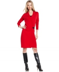 Rendered from a super-soft fabric blend, Fever's wrap sweater dress offers a body-skimming fit and luxurious feel. Rendered from a super-soft fabric blend, Fever's wrap sweater dress offers a body-skimming fit and luxurious feel.