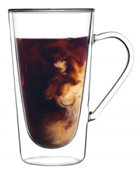 Double-duty glassware. Luigi Bormioli's Duos coffee mugs feature two layers of glass blown together for a cool floating look, smart insulation and lasting durability. The innovative design keeps hot drinks hot--but not too much to handle--and iced varieties cold without making the glass sweat. Double-duty glassware. Luigi Bormioli's Duos coffee mugs feature two layers of glass blown together for a cool floating look, smart insulation and lasting durability. The innovative design keeps hot drinks hot--but not too much to handle--and iced varieties cold without making the glass sweat.