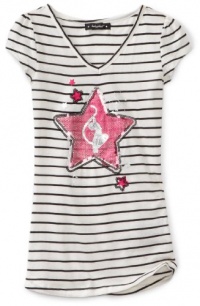 Baby Phat - Kids Girls 7-16 Striped Tee with Star Art, Ivory, Medium