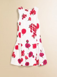 A bright, floral print with a full skirt and back buttons. Square neckSleevelessBack button closureDrop waistlineGathered skirtWide hemCottonDry cleanMade in USA of Italian fabricsAdditional InformationKid's Apparel Size Guide A bright, floral print with a full skirt and back buttons. Square neckSleevelessBack button closureDrop waistlineGathered skirtWide hemCottonDry cleanMade in USA of Italian fabricsAdditional InformationKid's Apparel Size Guide