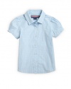 Playful gingham in a classic button-front design with an anchor-lined point collar.Button front Short puffed sleeves Embroidered whale logo 98% cotton/2% XLA; machine wash ImportedPlease note: Number of buttons may vary depending on size ordered. 