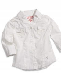 GUESS Kids Girls Little Girl Woven Top with Lace Trim, WHITE (4)