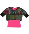 Beautees Sequin Grid 2-Piece Top (Sizes 7 - 16) - black/fuschia, 8 - 10