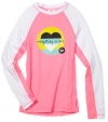 Roxy Kids Girls 7-16 Rocker Rashguard Shirt, Pink/White, X-Large