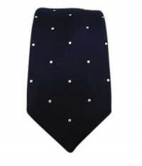 100% Silk Woven Navy and White Satin Dot Skinny Tie 100% Silk Woven Navy and White Satin Dot Skinny Tie
