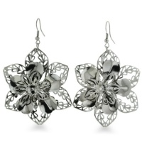 LG CUTOUT FLOWER BLK EAR Bohemian Antique Finish Flower Dangle Earrings LG CUTOUT FLOWER BLK EAR Bohemian Antique Finish Flower Dangle Earrings