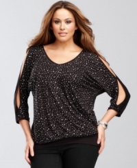 Bold studs adorn the front of INC's plus size top. The split sleeves add to its appeal! Bold studs adorn the front of INC's plus size top. The split sleeves add to its appeal!
