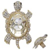 X-Large Turtle 2-1/2 Fashion Statement Ring Embellished with Clear Austrian Crystals - Adjustable Stretch Band - Gold Tone