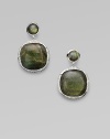 From the Scultura Collection. Two beautiful, linked labradorite cabochons set in sterling silver embellished with a pavé diamond bezel. LabradoriteDiamonds, .33 tcwSterling silverLength, about 1¼Post backImported 