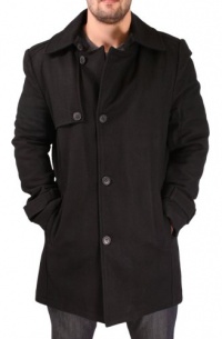 Kenneth Cole New York Melton Men's Car Coat Peacoat Wool Black Size XL Kenneth Cole New York Melton Men's Car Coat Peacoat Wool Black Size XL