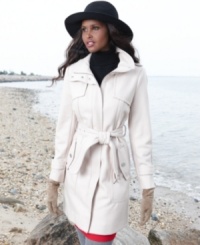 Classic tailoring with a modern touch: Kenneth Cole Reaction's wool-blend trench coat features a sleek silhouette for streamlined style. Classic tailoring with a modern touch: Kenneth Cole Reaction's wool-blend trench coat features a sleek silhouette for streamlined style.