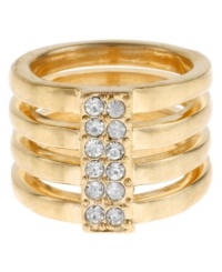 Four flawless rows of sparkle. Kenneth Cole New York's stacked ring features pairs of round-cut crystals along the center. Set in gold tone mixed metal. Size 7. Four flawless rows of sparkle. Kenneth Cole New York's stacked ring features pairs of round-cut crystals along the center. Set in gold tone mixed metal. Size 7.