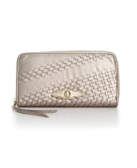 Perfect for carrying cash, cards and so much more. A signature front plaque and posh woven detailing add a chic flair to this classic design. Perfect for carrying cash, cards and so much more. A signature front plaque and posh woven detailing add a chic flair to this classic design.