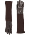 THE LOOKLeather gloves Ribbed extended cuffsMetal logo accentTHE MATERIAL60% wool/40% leatherPartially linedCARE & ORIGINDry clean by leather specialistMade in Italy