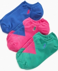 Classic bright colors and an argyle pattern make footwear fashion fabulous with three sets of Ralph Lauren socks. Classic bright colors and an argyle pattern make footwear fashion fabulous with three sets of Ralph Lauren socks.