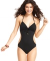 Sport a chic silhouette in this ultra-sexy one piece monokini from Raisins. The cutouts give an illusion of a cinched waist, perfect for accentuating your shape!