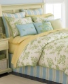 Fly the nest. Martha Stewart Collection brings nature-inspired beauty to your room with this Bluebird Garden comforter set, featuring blooming florals and a smattering of perched bluebirds in a cheery palette of yellow, green and blue. Complete the look with three decorative pillows for a classically charming look.