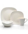 Evoking the natural appeal of thrown pottery, the Swirl 4-piece place settings are from Mikasa dinnerware. The dishes of this set bring unfussy elegance to your table in classic stoneware. This white collection comes in soft square shapes for a contemporary edge.