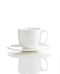 Set 5-star standards for your table with this espresso cup and saucer from Hotel Collection. Balancing a delicate look and exceptional durability, the translucent Bone China collection of dinnerware and dishes is designed to cater virtually any occasion.