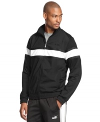 Follow the path straight to sporty style and comfort with this track jacket from Puma. Follow the path straight to sporty style and comfort with this track jacket from Puma.