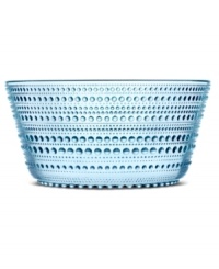 Like dewdrops in the morning sun, the bubbles circling iittala's Kastehelmi serving bowl glisten in pressed glass to reflect all the light at your table. A watery blue hue adds to the tranquil nature of the vintage Oiva Toikka design. Like dewdrops in the morning sun, the bubbles circling iittala's Kastehelmi serving bowl glisten in pressed glass to reflect all the light at your table. A watery blue hue adds to the tranquil nature of the vintage Oiva Toikka design.