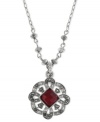 The center of attraction. This necklace from 2028 is crafted from silver-tone mixed metal with a pendant adorned in simulated marcasite. A dark red epoxy stone adds a vibrant pop. Approximate length: 16 inches + 3-inch extender. Approximate drop: 1 inch.