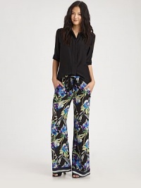 Vibrant floral-print silk elevates this casual wide-leg silhouette finished with comfortable drawstring waist.Mid-rise waistFlat frontSlash pocketsInseam, about 33SilkDry cleanImportedModel shown is 5'10 (177cm) wearing US size Small. Vibrant floral-print silk elevates this casual wide-leg silhouette finished with comfortable drawstring waist.Mid-rise waistFlat frontSlash pocketsInseam, about 33SilkDry cleanImportedModel shown is 5'10 (177cm) wearing US size Small.
