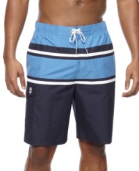Striped style will help you standout in the waves with these swim trunks from Izod. Striped style will help you standout in the waves with these swim trunks from Izod.