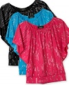 Shiny stripes. She can dress up her look with this sequin top from BCX to show off her fun style. (Clearance)