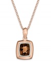 A beige beauty. This pretty pendant features a chic cushion shape that highlights a smokey quartz (4-3/4 ct. t.w.) bezel set in 14k rose gold with a matching chain. Approximate length: 18 inches. Approximate drop: 1/2 inch.