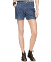 Petite denim shorts get a feminine twist in soft chambray denim, from DKNY Jeans. Pair them with statement shoes and a printed top for breezy summertime style.