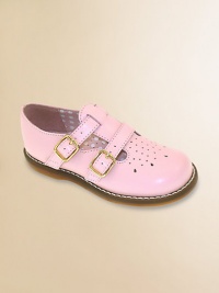 English-style leather classics, perfect for school, play and partywear. Twin T-straps with adjustable buckles Perforations on toe Padded insole Rubber traction sole Leather Imported Please note: It is recommended that you order ½ size smaller than measured. If your child measures a size 7.0, you may want to order a 6½. English-style leather classics, perfect for school, play and partywear. Twin T-straps with adjustable buckles Perforations on toe Padded insole Rubber traction sole Leather Imported Please note: It is recommended that you order ½ size smaller than measured. If your child measures a size 7.0, you may want to order a 6½.