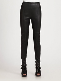 Supple leather, tailored in a slim-fitting silhouette and finished with flattering vertical seams.Vertical seamsConcealed side zipInseam, about 32LeatherDry cleanMade in ItalyModel shown is 5'11 (180cm) wearing US size 4. Supple leather, tailored in a slim-fitting silhouette and finished with flattering vertical seams.Vertical seamsConcealed side zipInseam, about 32LeatherDry cleanMade in ItalyModel shown is 5'11 (180cm) wearing US size 4.