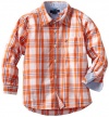 Tommy Hilfiger Boys 2-7 Long Sleeve Gavin Plaid Button Down, Cheeto Orange, 7 Regular