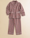 Ultra-soft, ultra-cozy pajamas in a button-front silhouette with patch pockets, contrast piping and a bold check print.Notched collarLong sleevesButton-frontFront patch pocketsElastic hemCottonMachine washImported Please note: Number of buttons may vary depending on size ordered. 