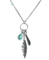 Embrace your bohemian side with this charm necklace by Lucky Brand. Features a silver tone chain with a reconstituted turquoise nugget and two sculpted feather charms. Crafted in silver tone mixed metal. Approximate length: 28 inches. Approximate drop: 3-1/4 inches.