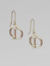 Dazzling, crystal encrusted iconic, logo design. GoldtoneCrystalsLength, about 1Hook backMade in Italy Dazzling, crystal encrusted iconic, logo design. GoldtoneCrystalsLength, about 1Hook backMade in Italy