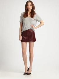 Build your urban repertoire with this burnished leather stunner, styled with a hidden back zipper and super-short silhouette. Hidden back zipperAbout 14 longLeatherDry clean with leather specialistImported of Italian fabricModel shown is 5'11 (180cm) wearing US size Small. Build your urban repertoire with this burnished leather stunner, styled with a hidden back zipper and super-short silhouette. Hidden back zipperAbout 14 longLeatherDry clean with leather specialistImported of Italian fabricModel shown is 5'11 (180cm) wearing US size Small.