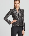 Wow them in the evening in this Armani Collezioni jacquard jacket, designed with a dipped neckline and concealed front placket for the height of elegance.