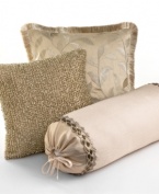 Martha Stewart Collection's Petal Drift beaded decorative pillow features metallic gold allover beads and sequins for a gorgeous addition to your bed. Zipper closure.