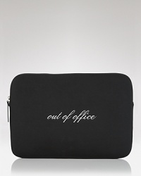 kate spade new york's latest laptop sleeve features a cheeky out of office message, sure to add a dose of whimsy to your unplugged adventures.