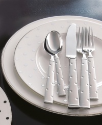 Etched polka-dots on stainless steel lend elegance to your tabletop. Etched polka-dots on stainless steel lend elegance to your tabletop.
